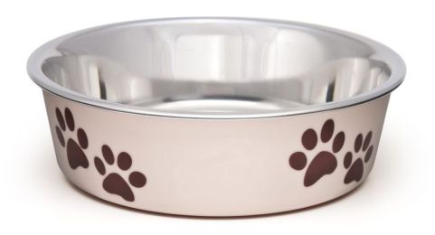 Loving Pets Stainless Steel & Light Pink Dish with Rubber Base