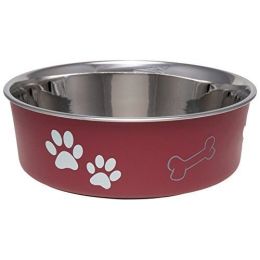 Loving Pets Stainless Steel & Merlot Dish with Rubber Base