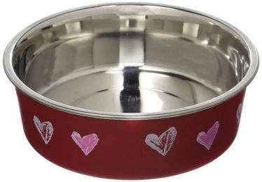Loving Pets Stainless Steel & Red Hearts Bella Bowl with Rubber Base