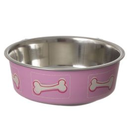 Loving Pets Stainless Steel & Coastal Pink Bella Bowl with Rubber Base