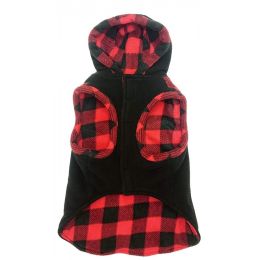 Outdoor Dog Toggle Plaid Trim Dog Coat - Black